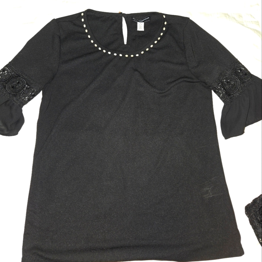 Black Flutter Sleeve Embellished Blouse